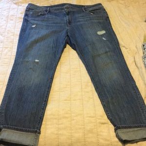 Loft, destressed, curvy, skinny jeans